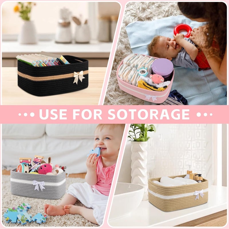 OIAHOMY Large Woven Storage Basket with Handles for Nursery Living Room Shelves, Bow Basket for Gifts Empty with Gift Bags and Ribbons for Baby Showers Pet Toy Bin - Black - Image 4
